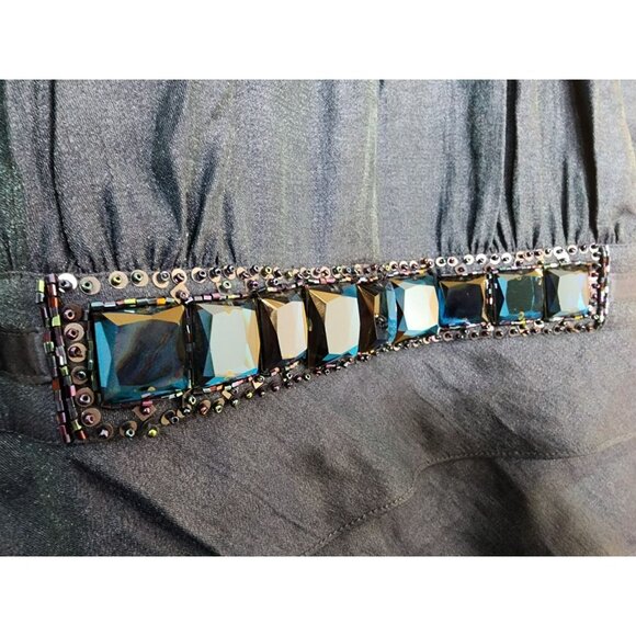 Adrianna Papell Dark Blue Iridescent Jeweled Tiered Skirt Cocktail Dress Size 14 - Picture 5 of 6